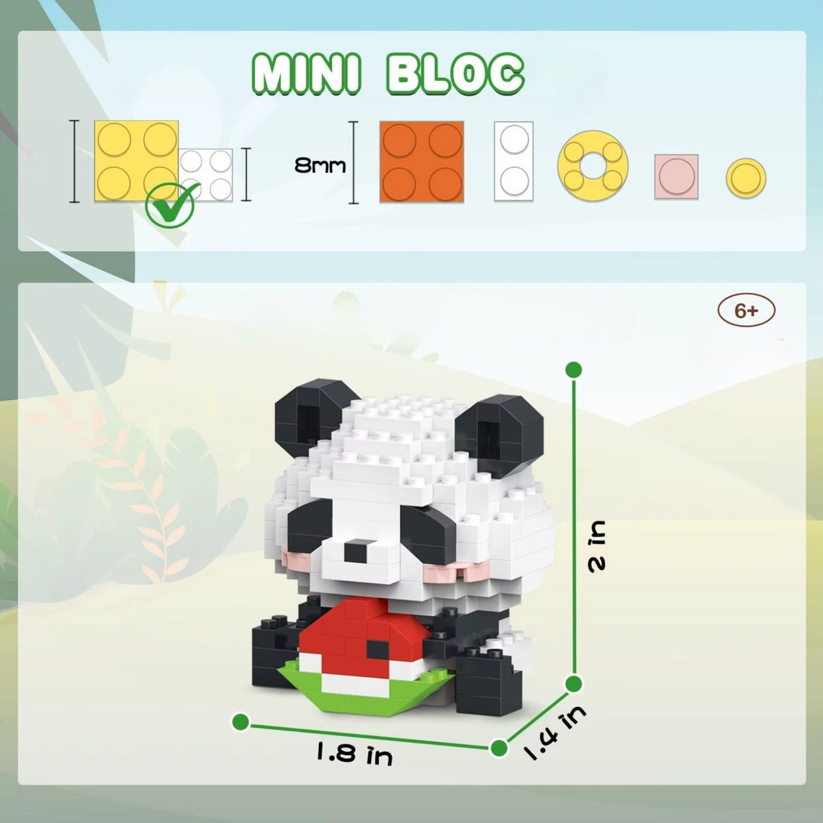 Set de Constructie Panda cu Pepene Verde, Jucarie Educativa STEM, Model 3D din Plastic ABS, 160 Piese, Varsta +6 Ani, 7.8 x 4.1 x 11.3 cm, Portocaliu