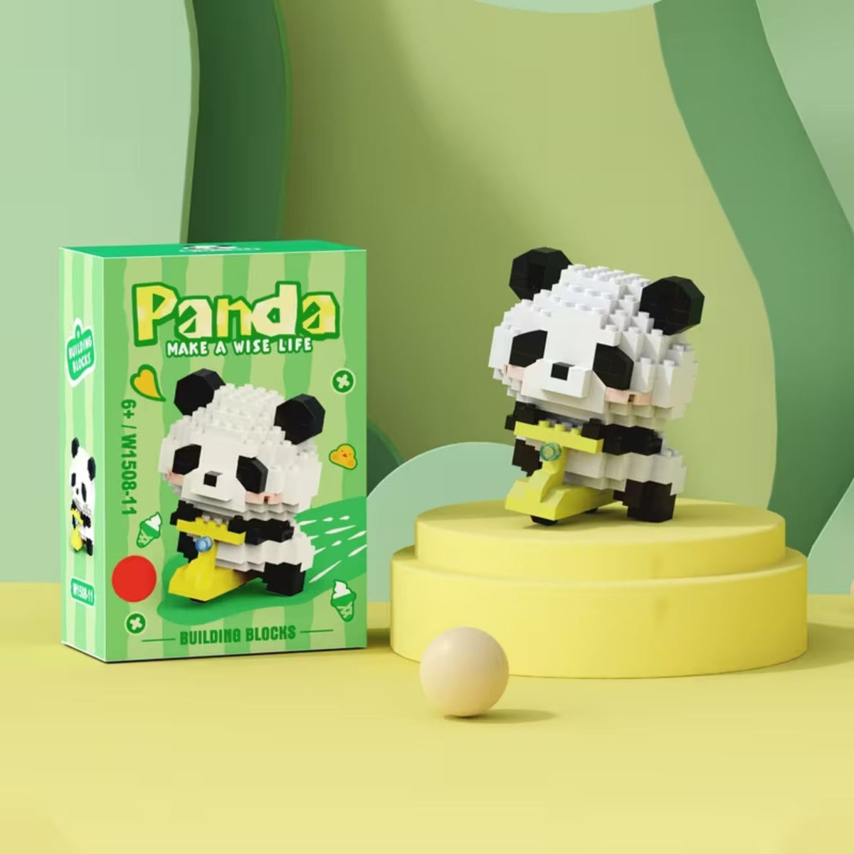 Set de Constructie Model Panda pe Bicicleta, Jucarie Educativa STEM, Model 3D din Plastic ABS, 172 Piese, Varsta 6+ Ani, 7.8 x 4.1 x 11.3 cm, Verde Inchis