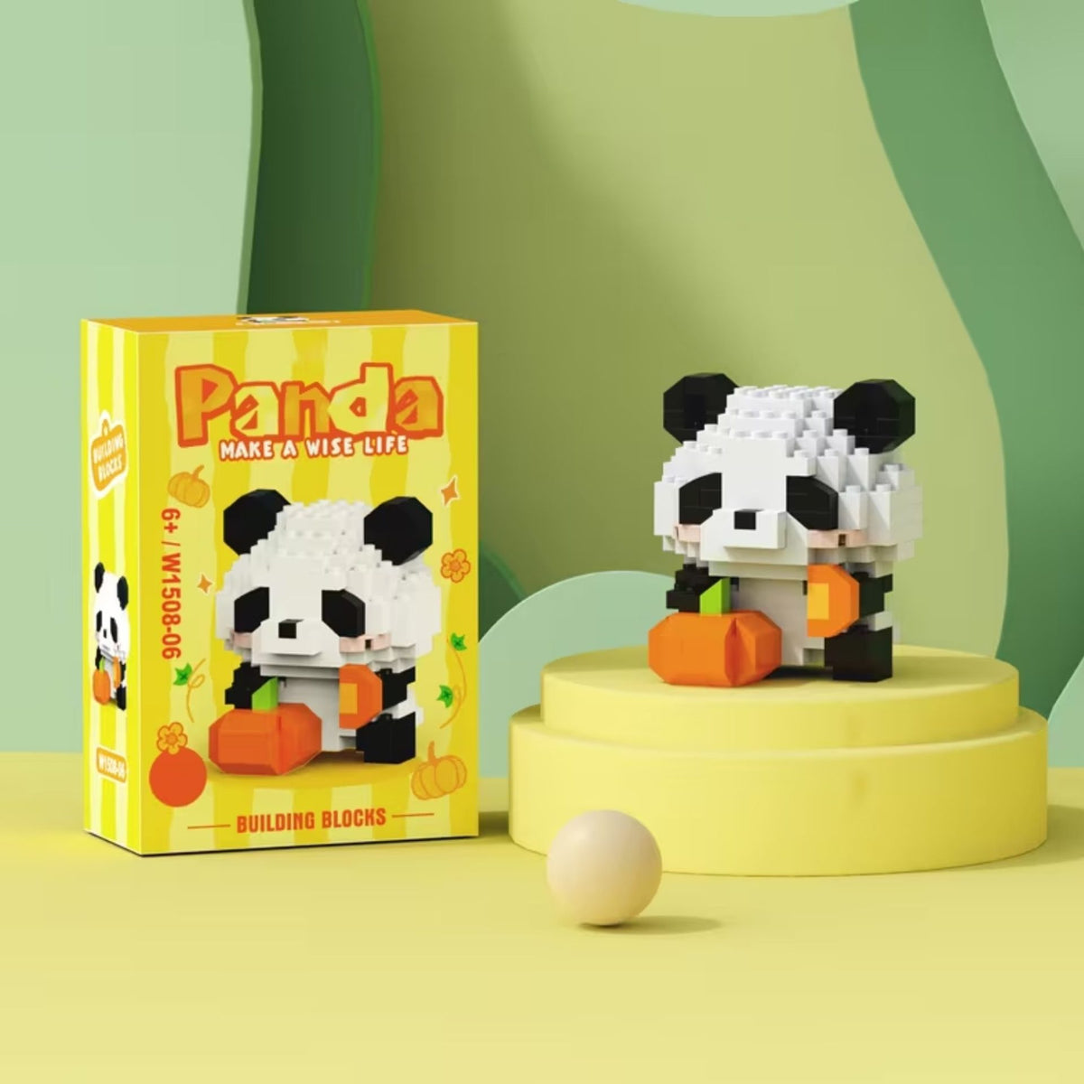 Set de Constructie Panda cu Dovleac, Jucarie Educativa STEM, Model 3D Interactiv, Plastic ABS, 171 Piese, 6+ Ani, 7.8 x 4.1 x 11.3 cm, Galben