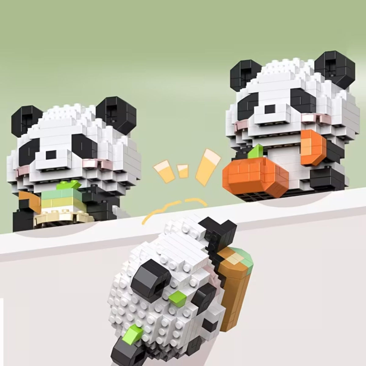 Set de Constructie Panda cu Dovleac, Jucarie Educativa STEM, Model 3D Interactiv, Plastic ABS, 171 Piese, 6+ Ani, 7.8 x 4.1 x 11.3 cm, Galben