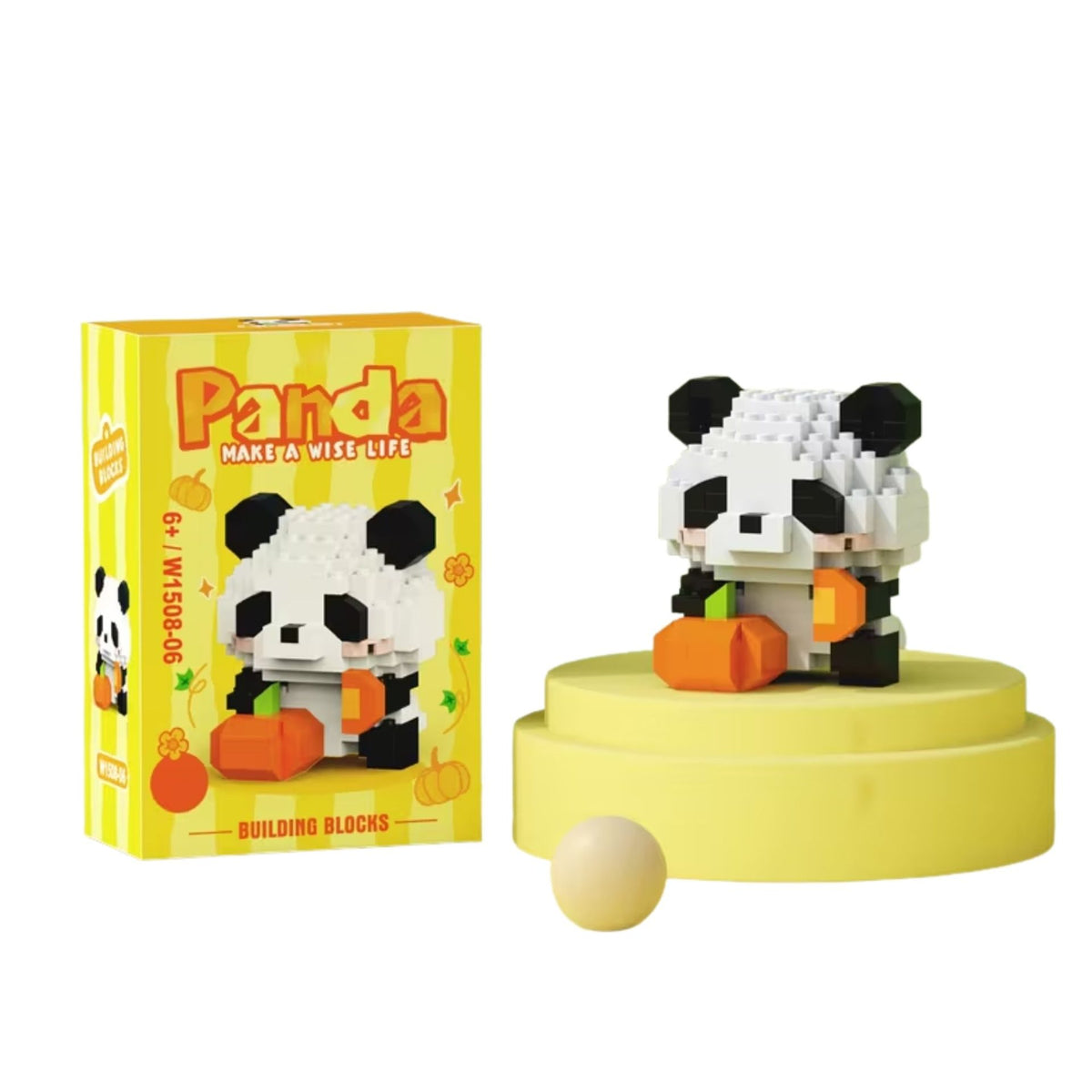 Set de Constructie Panda cu Dovleac, Jucarie Educativa STEM, Model 3D Interactiv, Plastic ABS, 171 Piese, 6+ Ani, 7.8 x 4.1 x 11.3 cm, Galben
