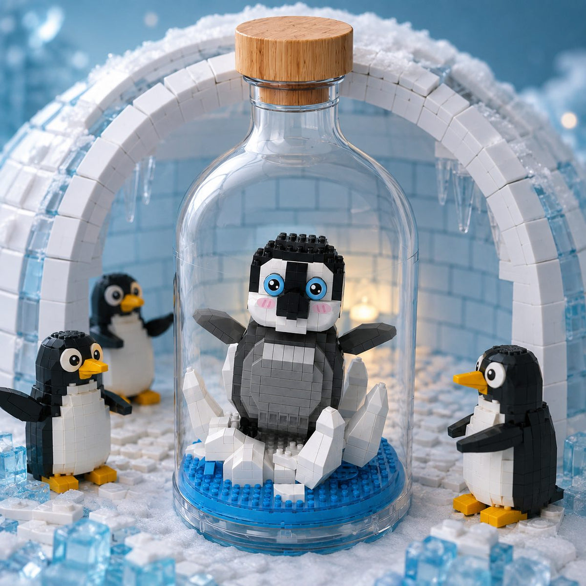 Set De Construit În Sticlă, Model Pinguin Pixel, 553 Piese, Plastic, 10 x 19.6 cm, Multicolor