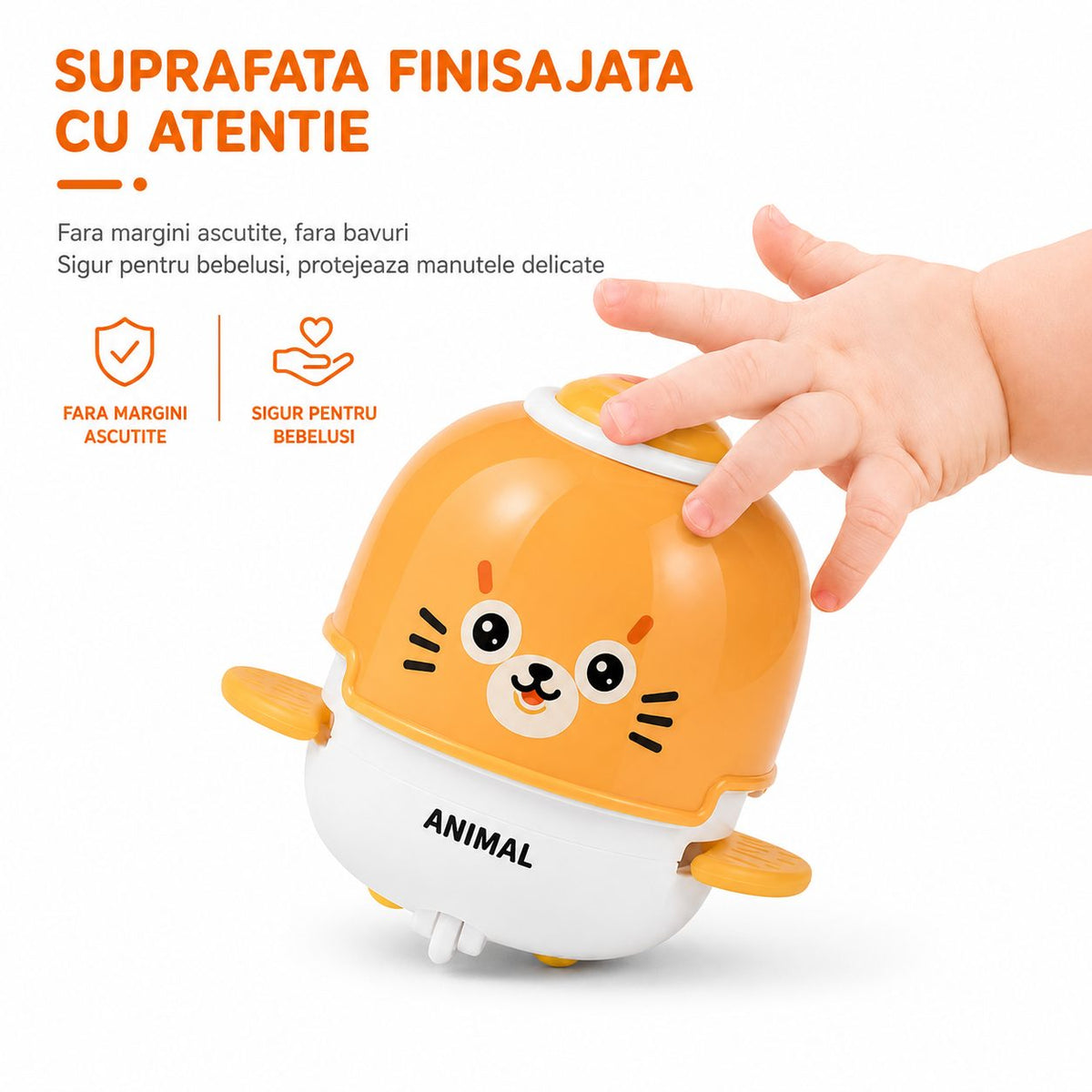 Jucarie Interactiva Pentru Pisici, Cu Aripioare Mobile Si Fata De Animal, Plastic ABS, Portocaliu-Galben