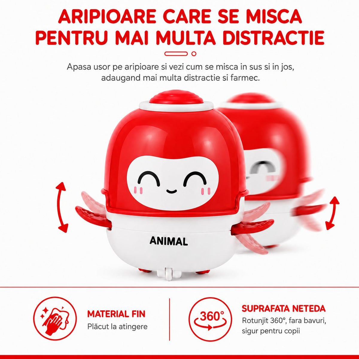 Jucarie Interactiva Robot Kawaii, cu Sunete si Lumini, Plastic ABS, Rosu, 3 Ani+