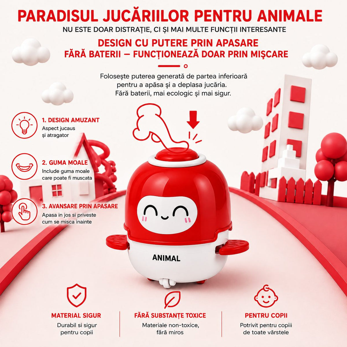 Jucarie Interactiva Robot Kawaii, cu Sunete si Lumini, Plastic ABS, Rosu, 3 Ani+