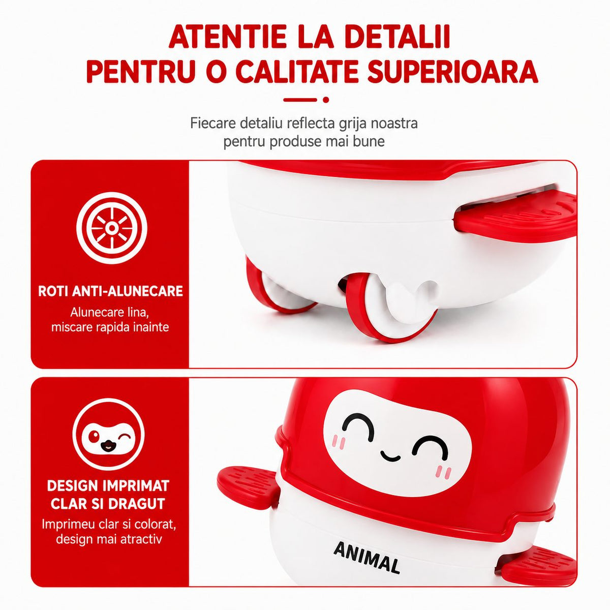 Jucarie Interactiva Robot Kawaii, cu Sunete si Lumini, Plastic ABS, Rosu, 3 Ani+