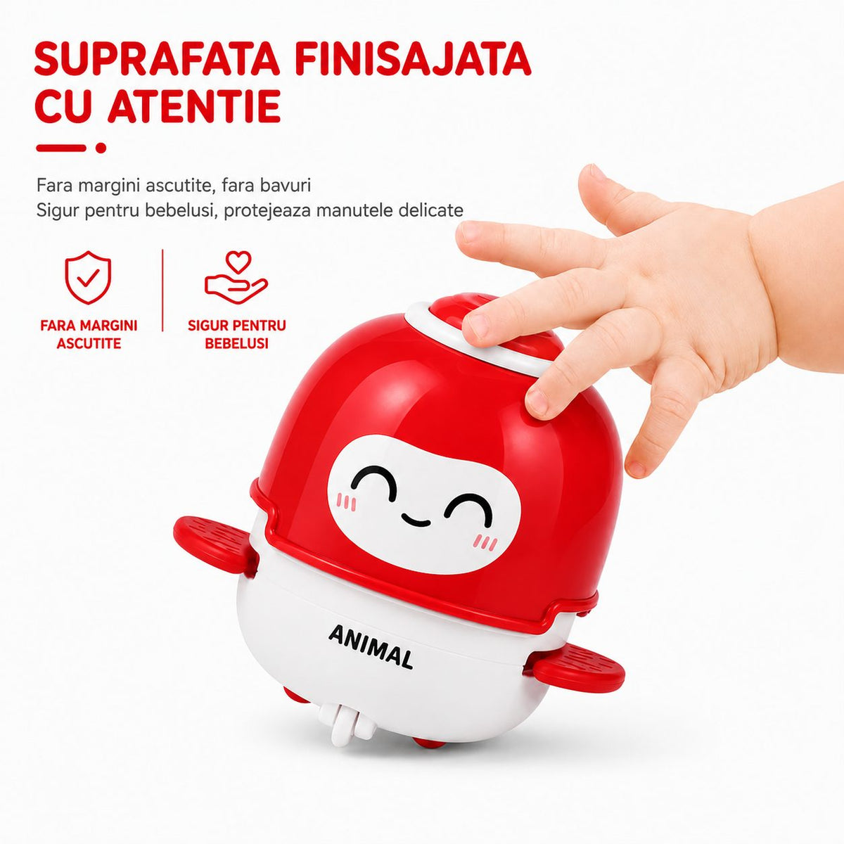 Jucarie Interactiva Robot Kawaii, cu Sunete si Lumini, Plastic ABS, Rosu, 3 Ani+