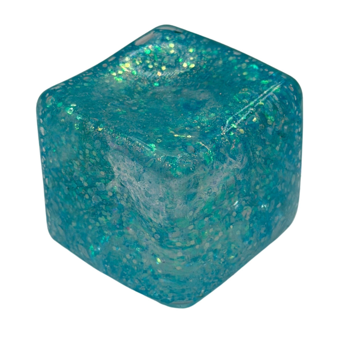 Jucarie Squishy Antistres, Cub Fidget Ice Cube cu Sclipici, Revenire Lenta, Material TPR, 3x3 cm, Albastru