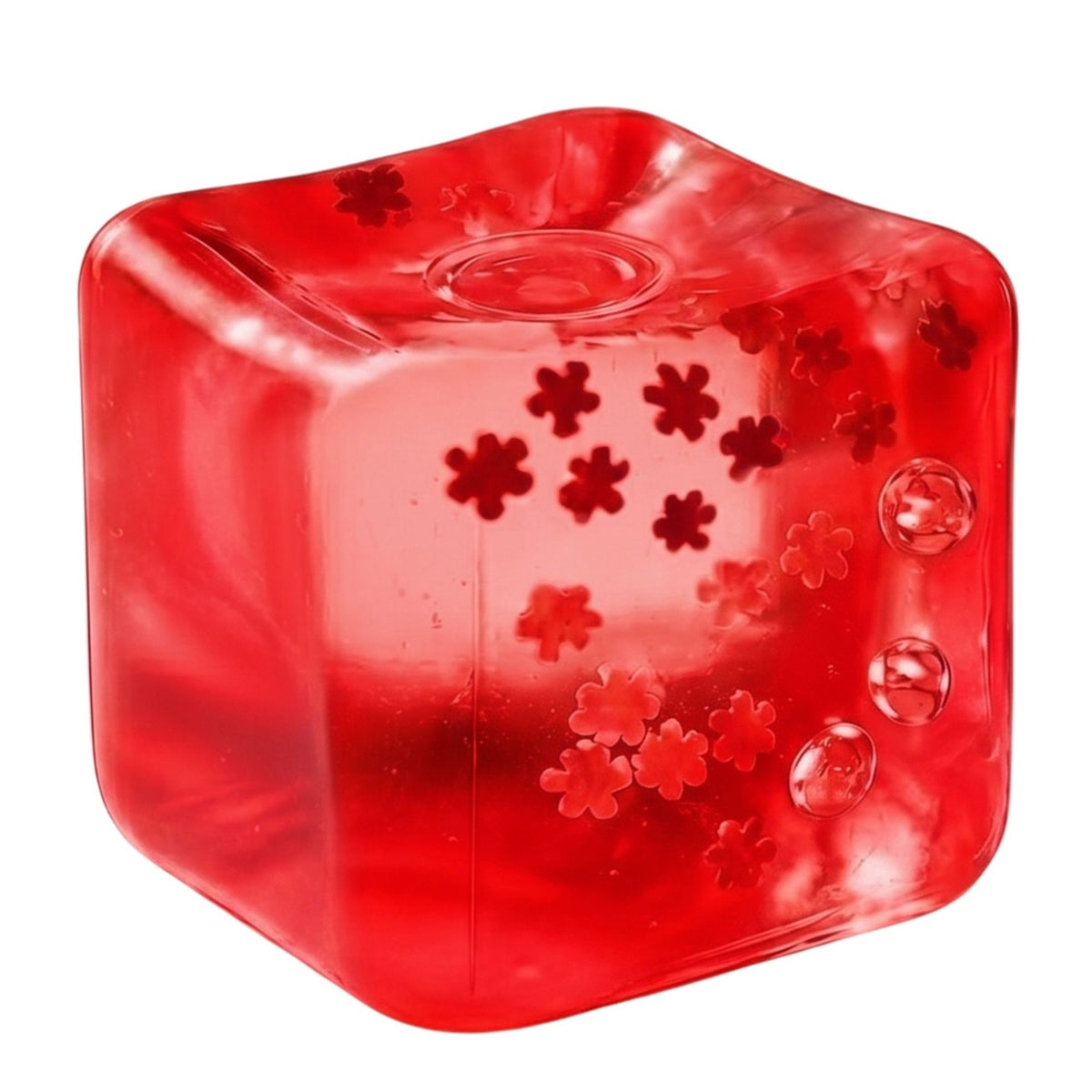 Jucarie Squishy Antistres, Cub Fidget Ice Cube cu Fulgi de Nea, Revenire Lenta, TPR Elastic, 4x4x4 cm, Rosu