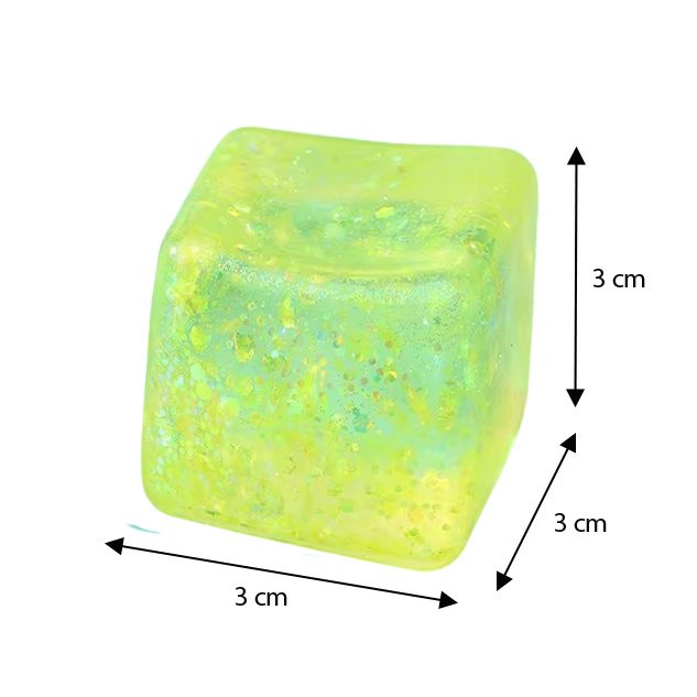 Jucarie Squishy Needoh, Cub Antistres Senzorial Cu Revenire Lenta, Termoplastic Cu Sclipici, 3x3x3 cm, Culoare Mix