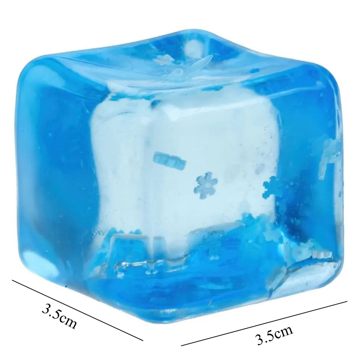 Jucarie Squishy Antistres, Cub Fidget Ice Cube cu Fulgi de Nea, Revenire Lenta, TPR Elastic, 3.5x3.5 cm, Albastru
