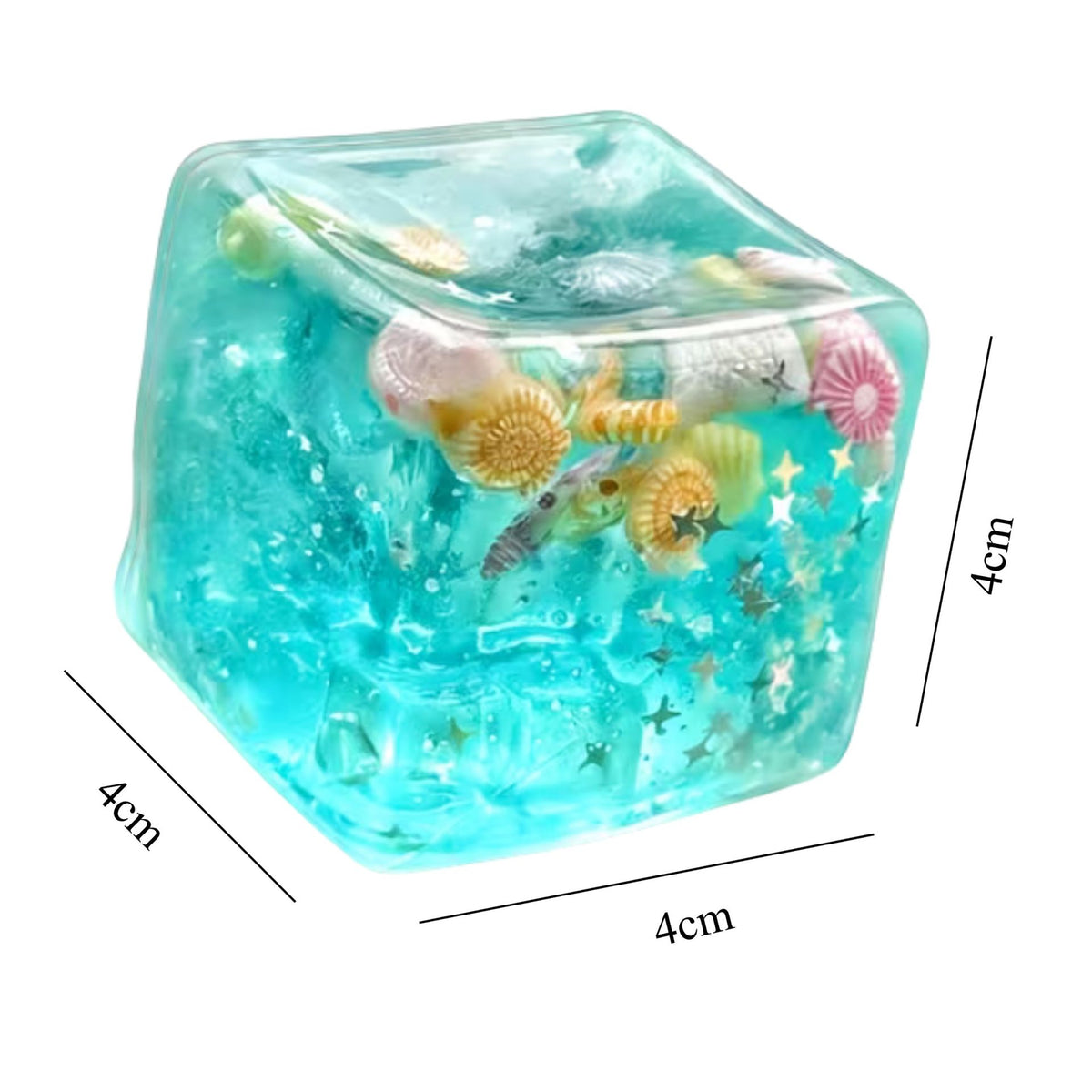 Jucarie Squishy Antistres, Cub Fidget Needoh Ice Cube cu Stele Maritime, Revenire Lenta, TPR Elastic, 4x4x4 cm, Albastru