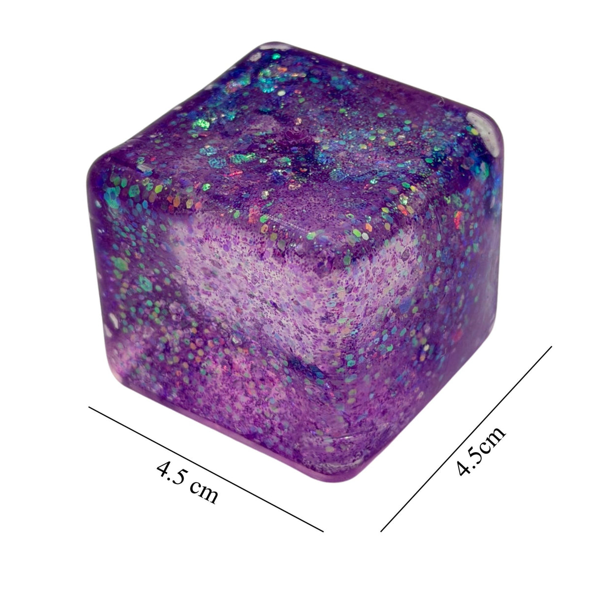 Jucarie Squishy Antistres, Model Ice Cube cu Sclipici, Revenire Lenta, TPR, 4.5x4.5 cm, Mov