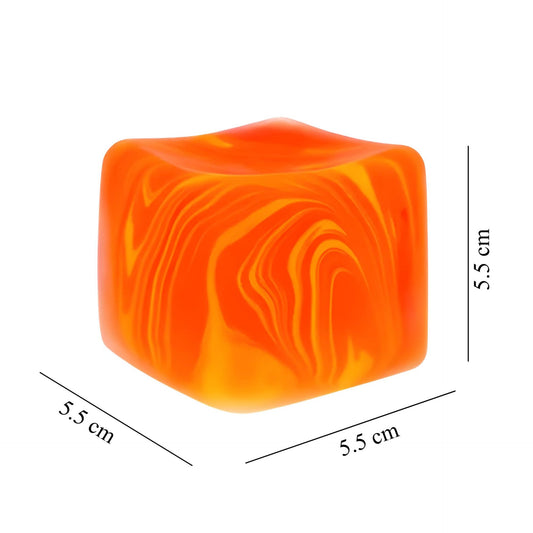 Jucarie Squishy Antistres Cub de Gheata, Model Linii Flow cu Revenire Lenta, Termoplastic TPE, 5.5x5.5x5.5 cm, 180 g, Portocaliu