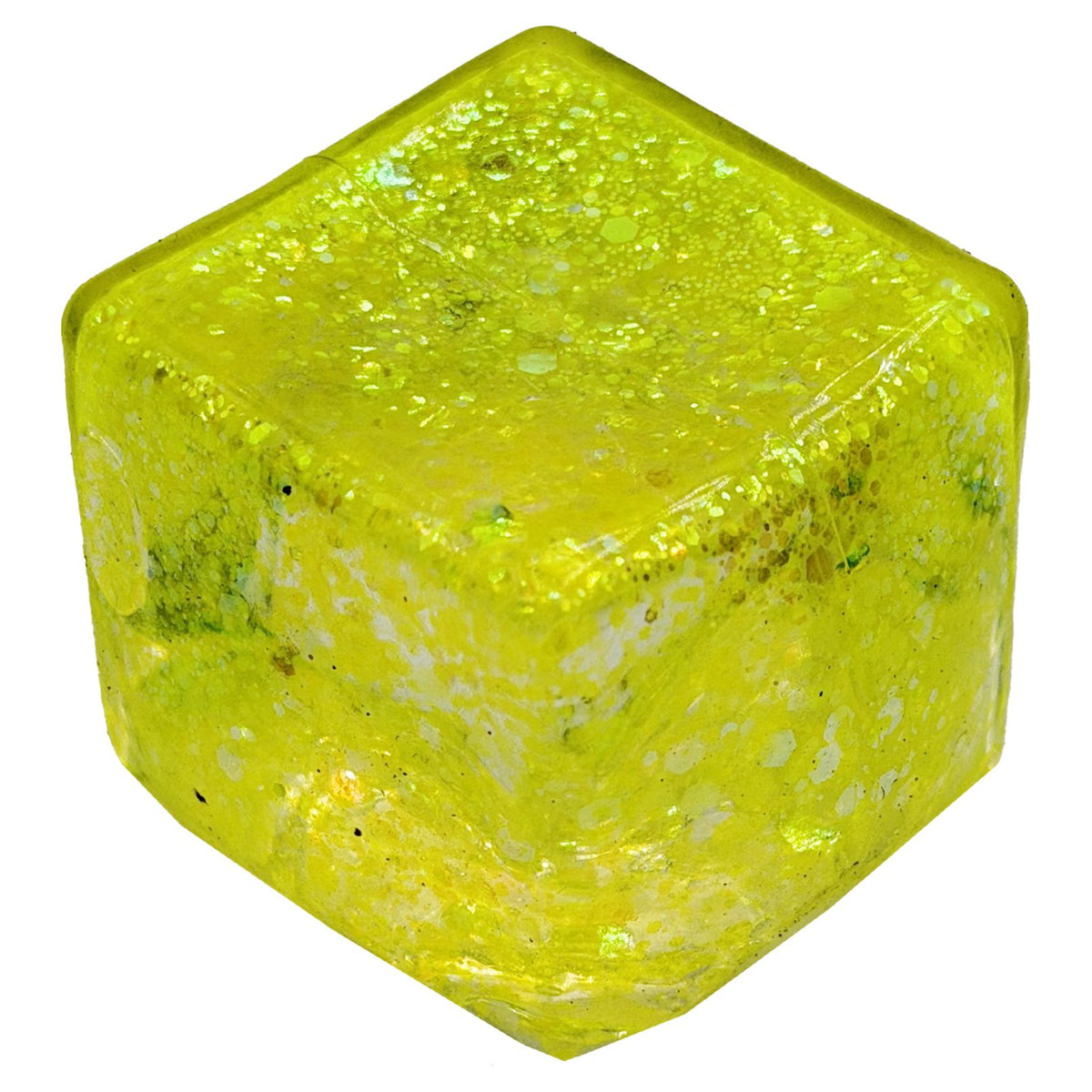 Jucarie Squishy Cub Magic, Antistres Senzorial cu Glitter, Termoplastic Transparent, 5x5x5 cm, Culoare Mix