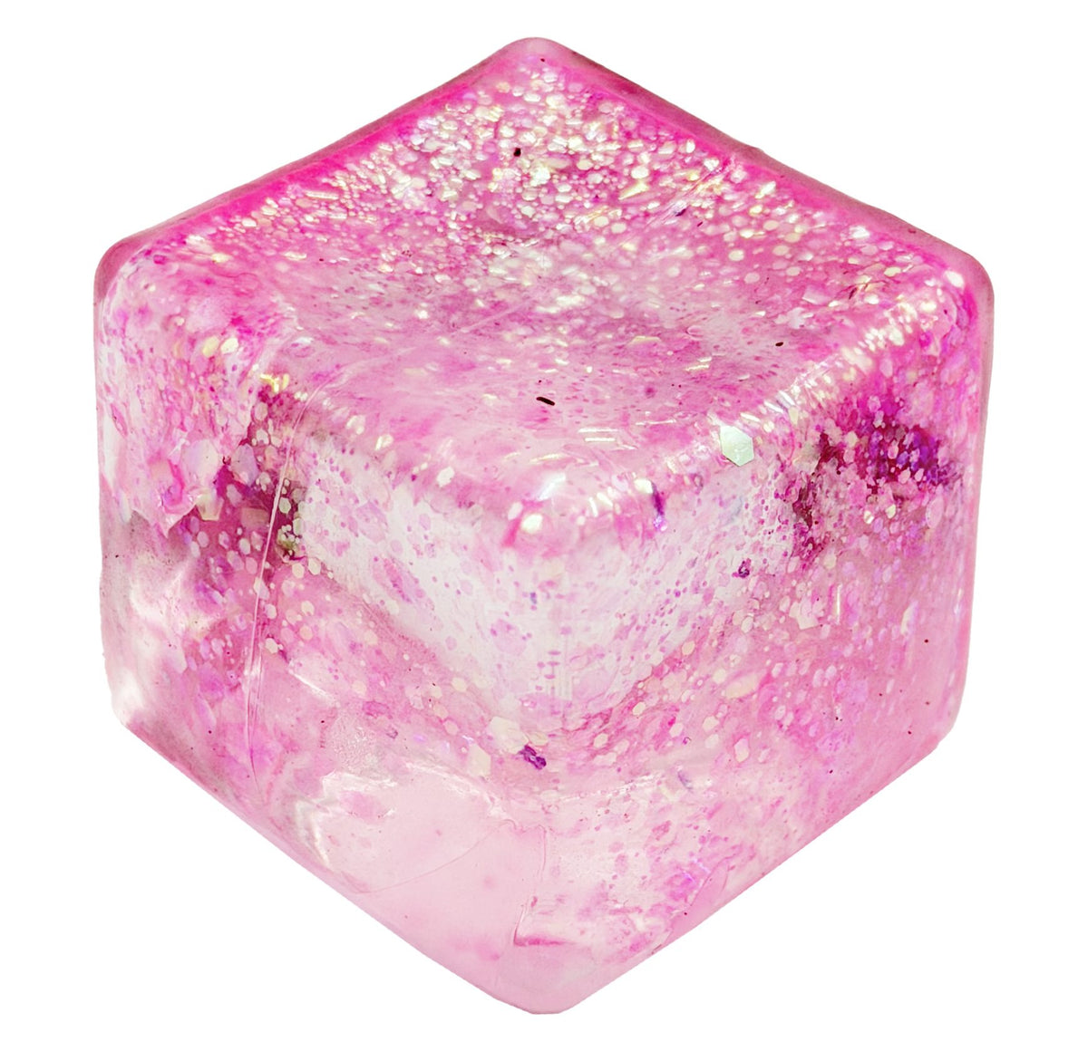 Jucarie Squishy Cub Magic, Antistres Senzorial cu Glitter, Termoplastic Transparent, 5x5x5 cm, Culoare Mix