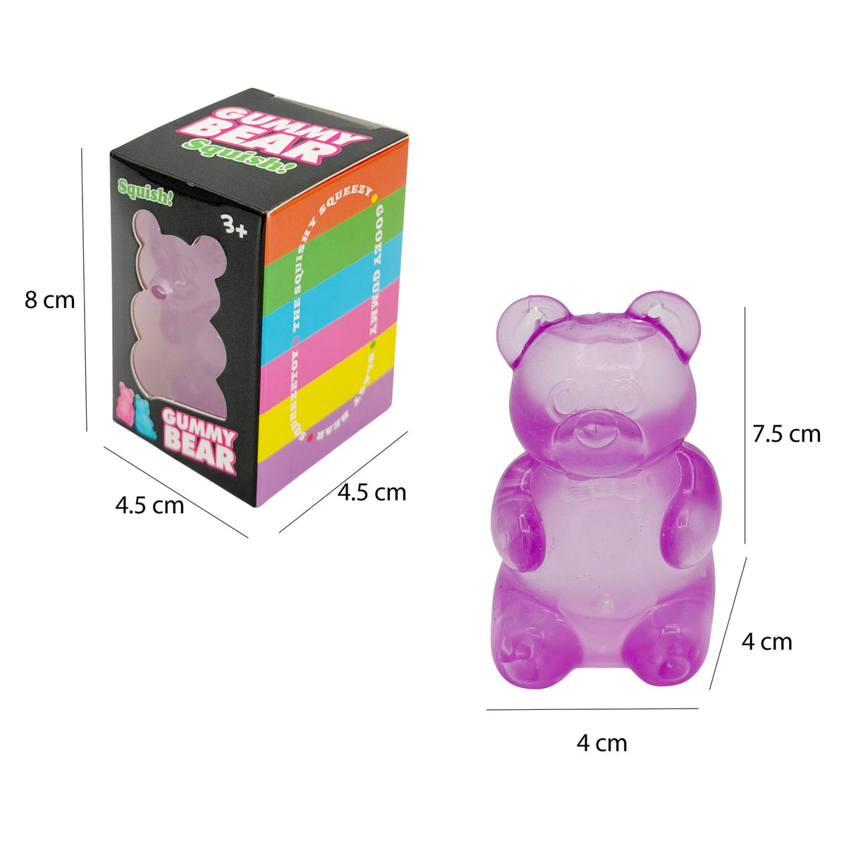 Jucarie Antistres Urs Fidget, Model Gummy Bear Comprimabil cu Revenire, Termoplastic, 4x4x7.5 cm, Mov