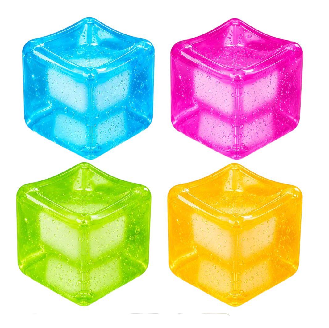 Jucarie Squishy Antistres, Cub Fidget Comprimabil cu Revenire, Termoplastic, Model Cub De Gheata Transparent, 5x5x5 cm, Roz