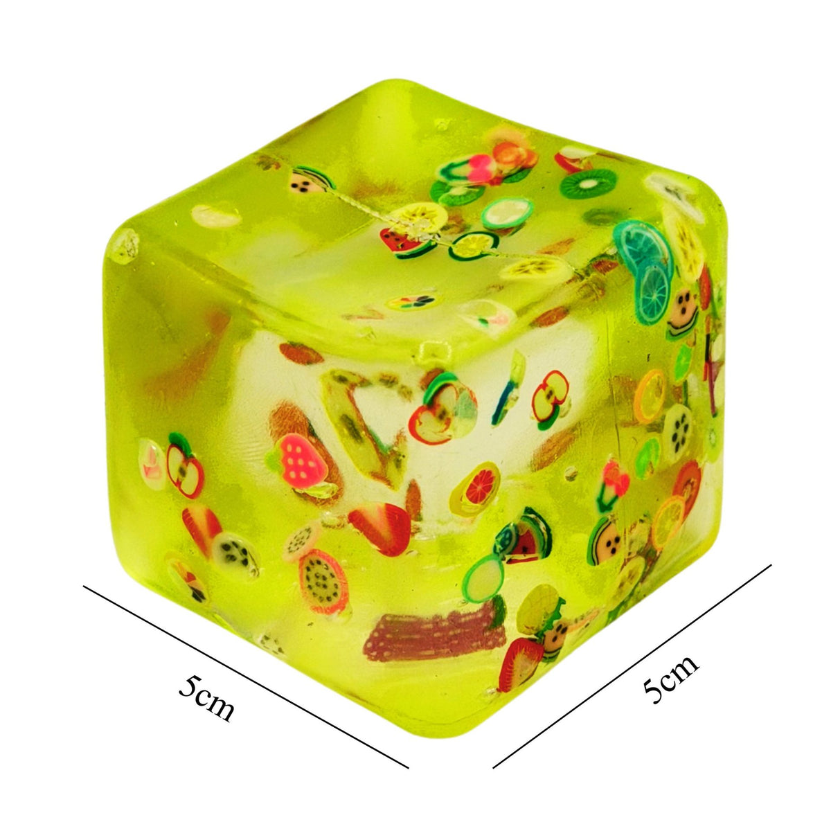 Jucarie Squishy Cub Fidget 3D, Antistres Senzorial Super Solid, Silicon Dens, Model Fructe de Vara, 5 cm, Galben