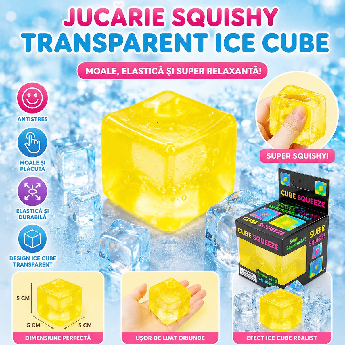 Jucarie Squishy Antistres, Cub Fidget Dumpling Senzorial, Comprimabil cu Revenire, Termoplastic, 5x5x5 cm, Culori Random