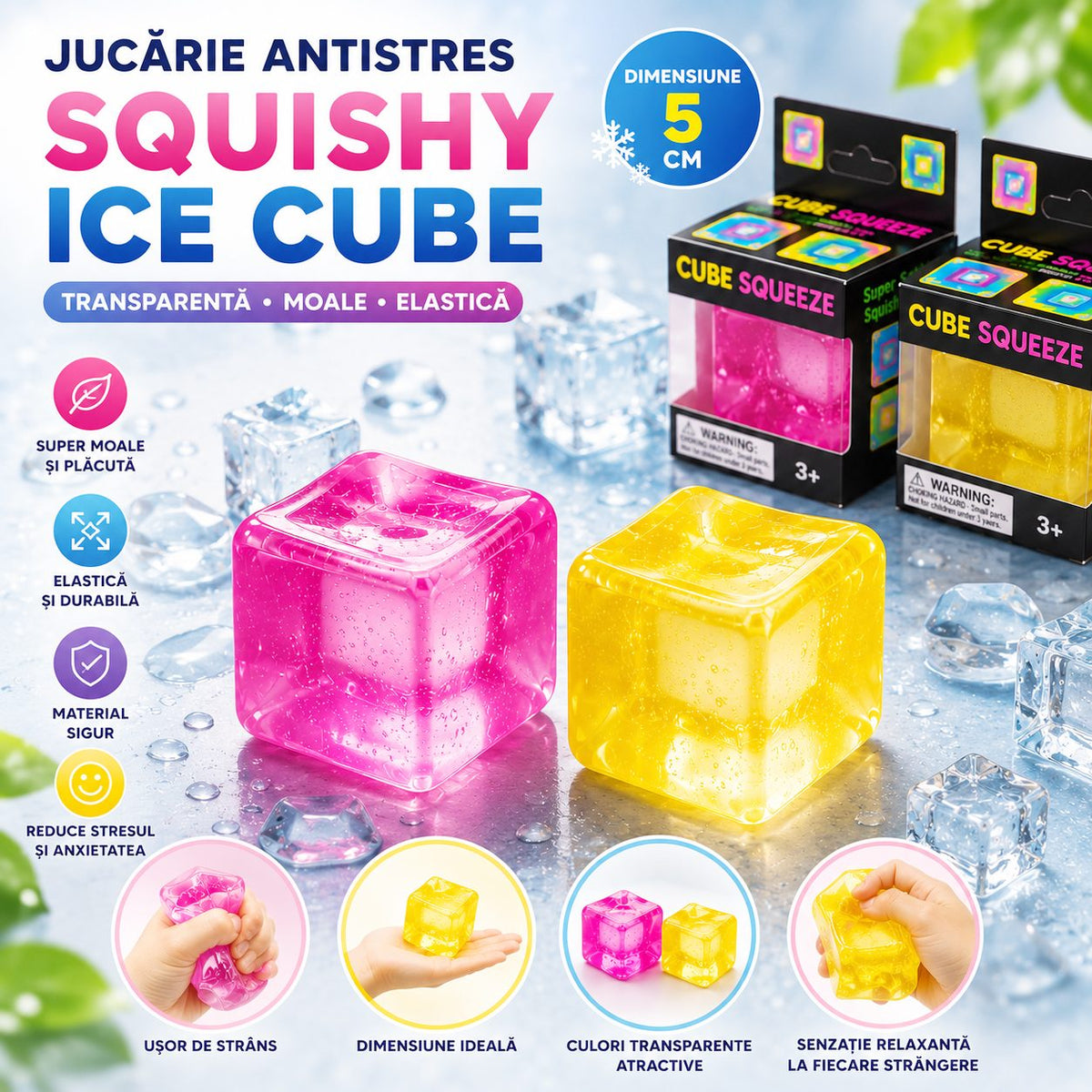 Jucarie Squishy Antistres, Cub Fidget Dumpling Senzorial, Comprimabil cu Revenire, Termoplastic, 5x5x5 cm, Culori Random