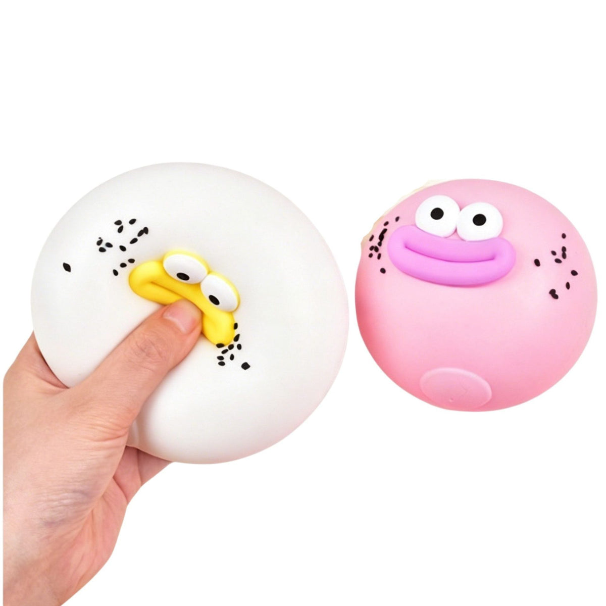 Jucarie Senzoriala Squishy Antistres, Model Gogoasa cu Ochi Mari, Revenire Lenta, Spuma PU Ecologica, 9 cm, Alb, 1 Bucata