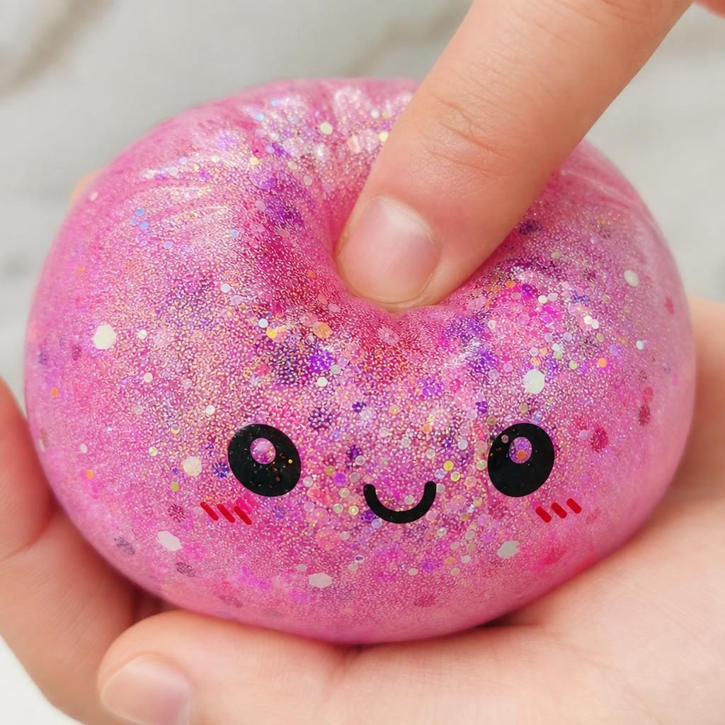 Minge Antistres Squishy, Design Kawaii cu Sclipici, Silicon Transparent, Set 4 Bucati, Multicolor