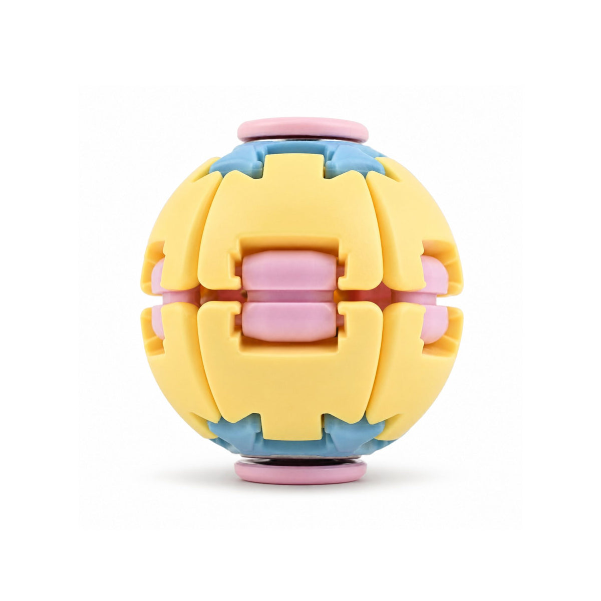 Jucarie Antistres Rotativa, Model Minge Push and Spin, Structura 3D Interactiva, Plastic ABS, 6.3 cm, Galben si Roz