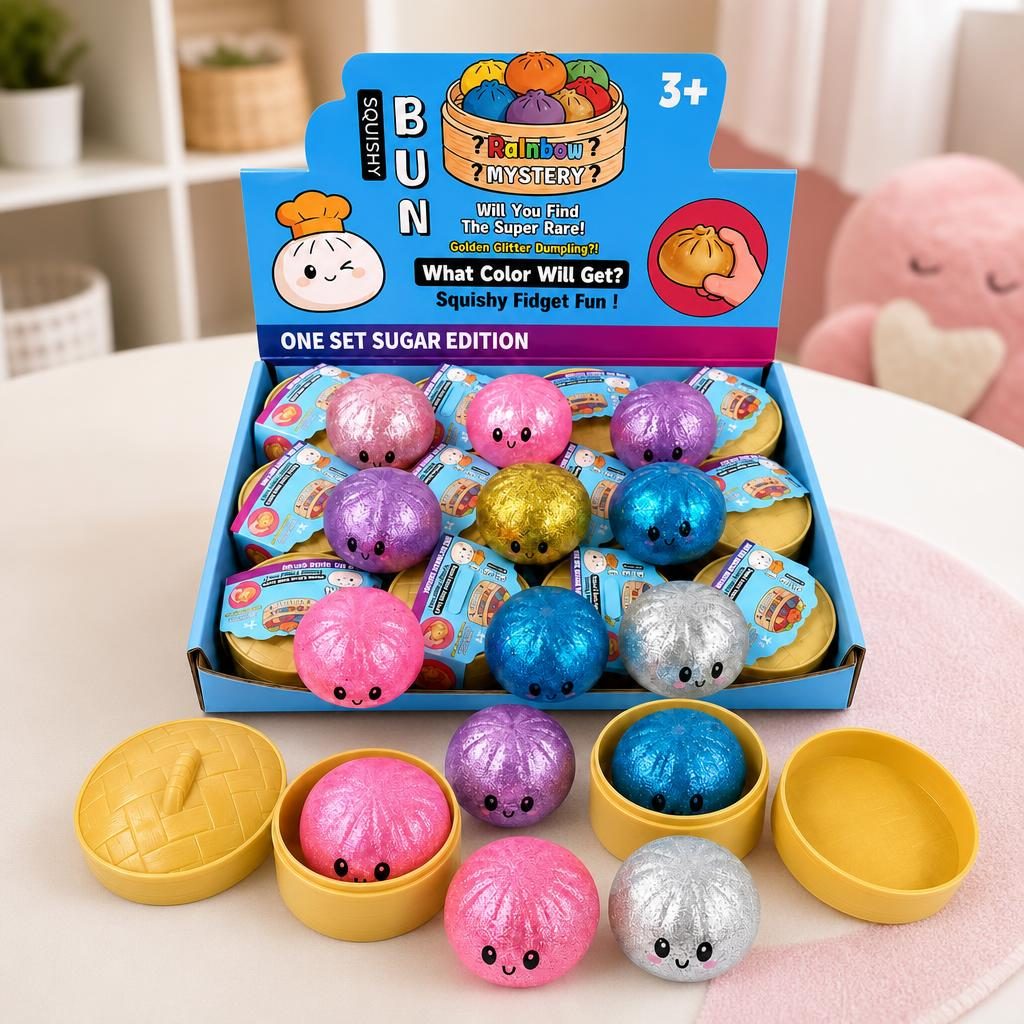 NeeDoh Jucarie Squishy Dumpling, Antistres Senzoriala Kawaii cu Glitter, Spuma Moale, 5.5 cm, Mix Culori