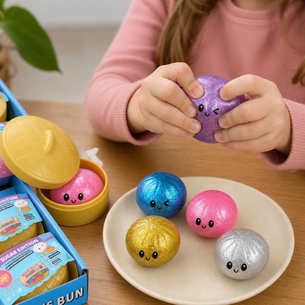 NeeDoh Jucarie Squishy Dumpling, Antistres Senzoriala Kawaii cu Glitter, Spuma Moale, 5.5 cm, Mix Culori