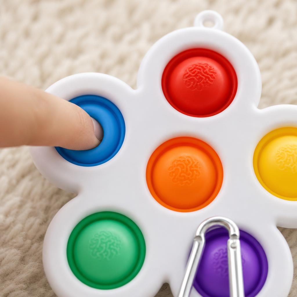 Jucarie Senzoriala Antistres Push Pop Bubble Fidget, Breloc Model Floare, Silicon, Multicolor