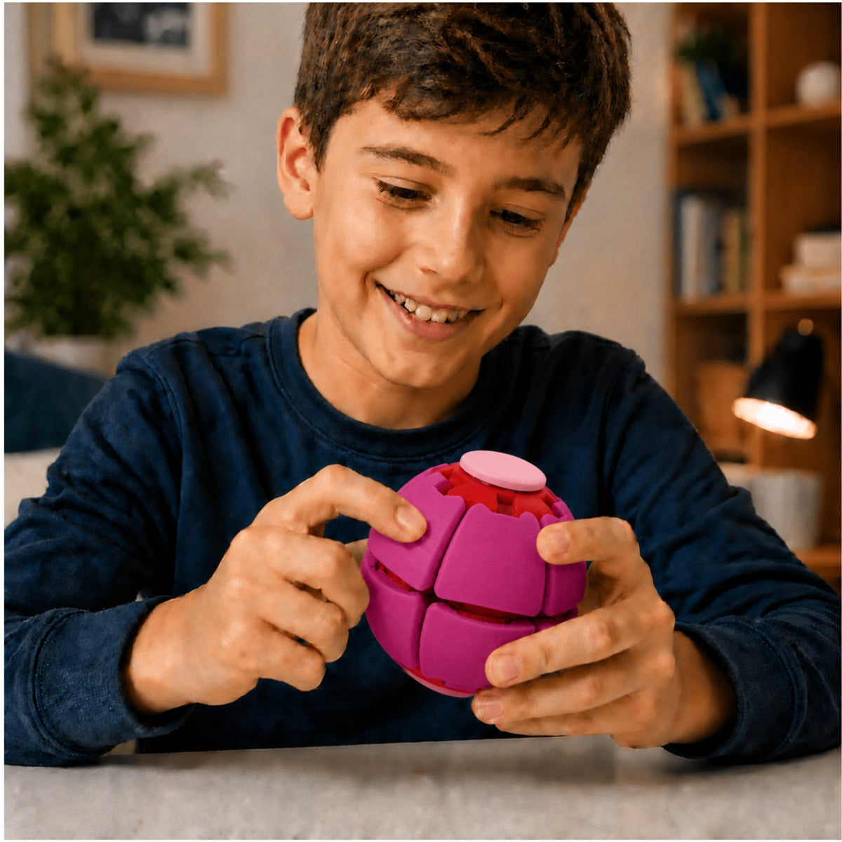 Minge Senzorială Antistres Rotativă 3D, Design Interactiv Tip Fidget Spinner, Plastic, 6,5 x 6,5 x 6,5 cm, Fucsia
