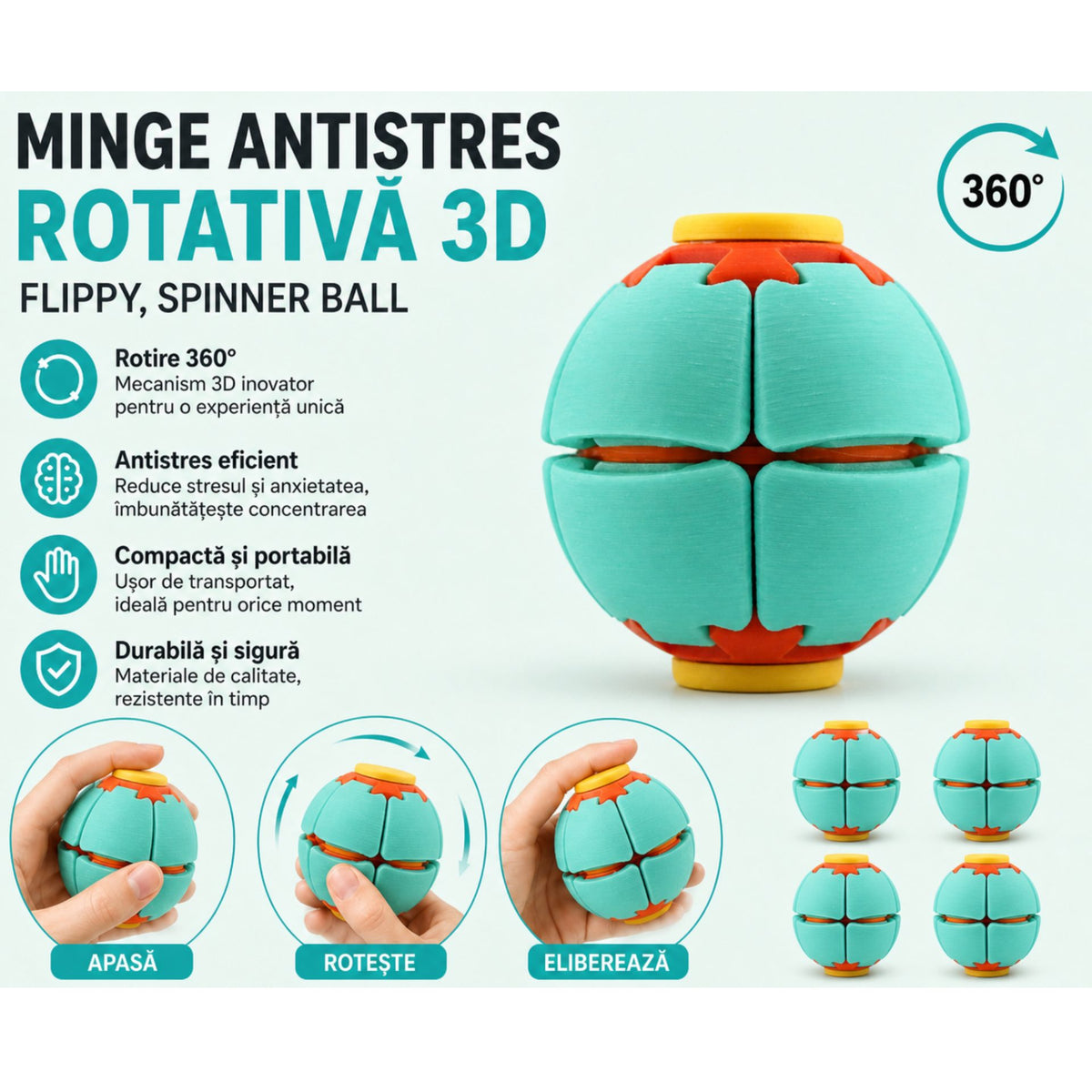 Tucraz Minge Senzorială Antistres, Sistem Rotativ 3D Interactiv, Plastic, Roșu, 6.5 x 6.5 x 6.5 cm
