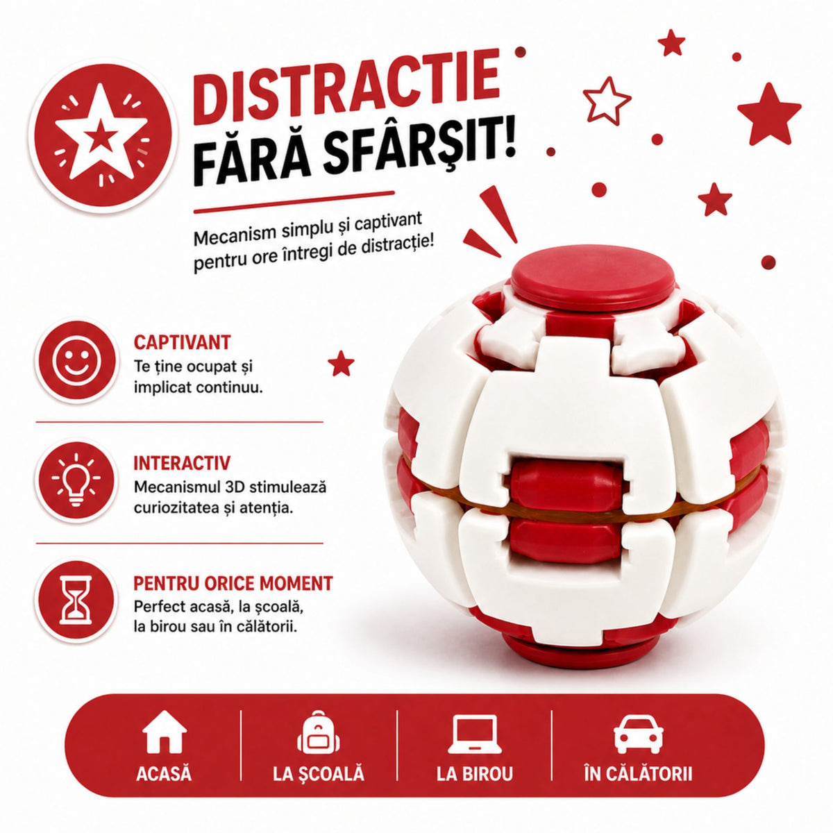 Jucarie Antistres Rotativa, Model Minge Push And Spin, Structura 3D Interactiva, Plastic ABS, 6.3x6 cm, Albastru Galben