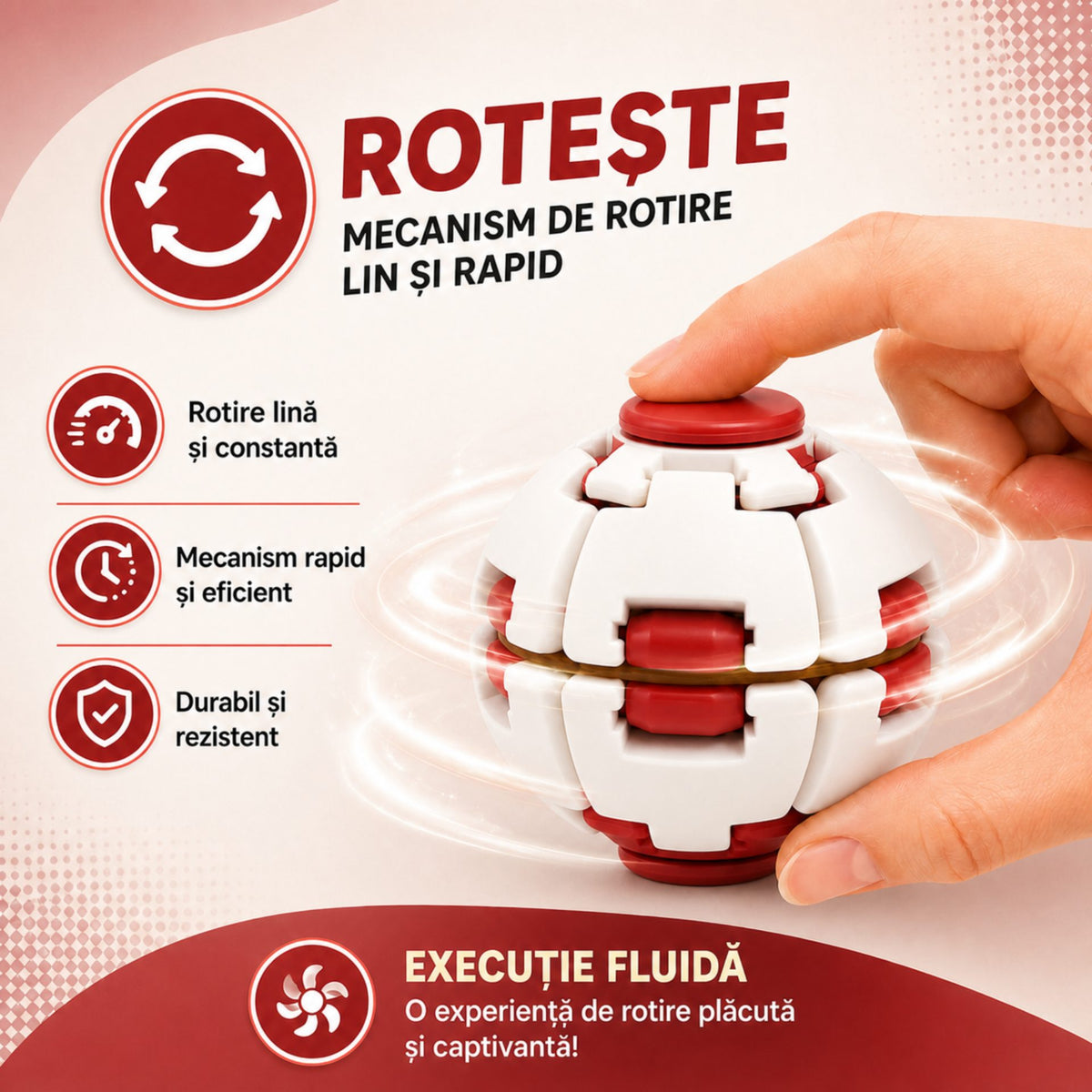 Jucarie Antistres Rotativa, Model Minge Push And Spin, Structura 3D Interactiva, Plastic ABS, 6.3x6 cm, Albastru Galben