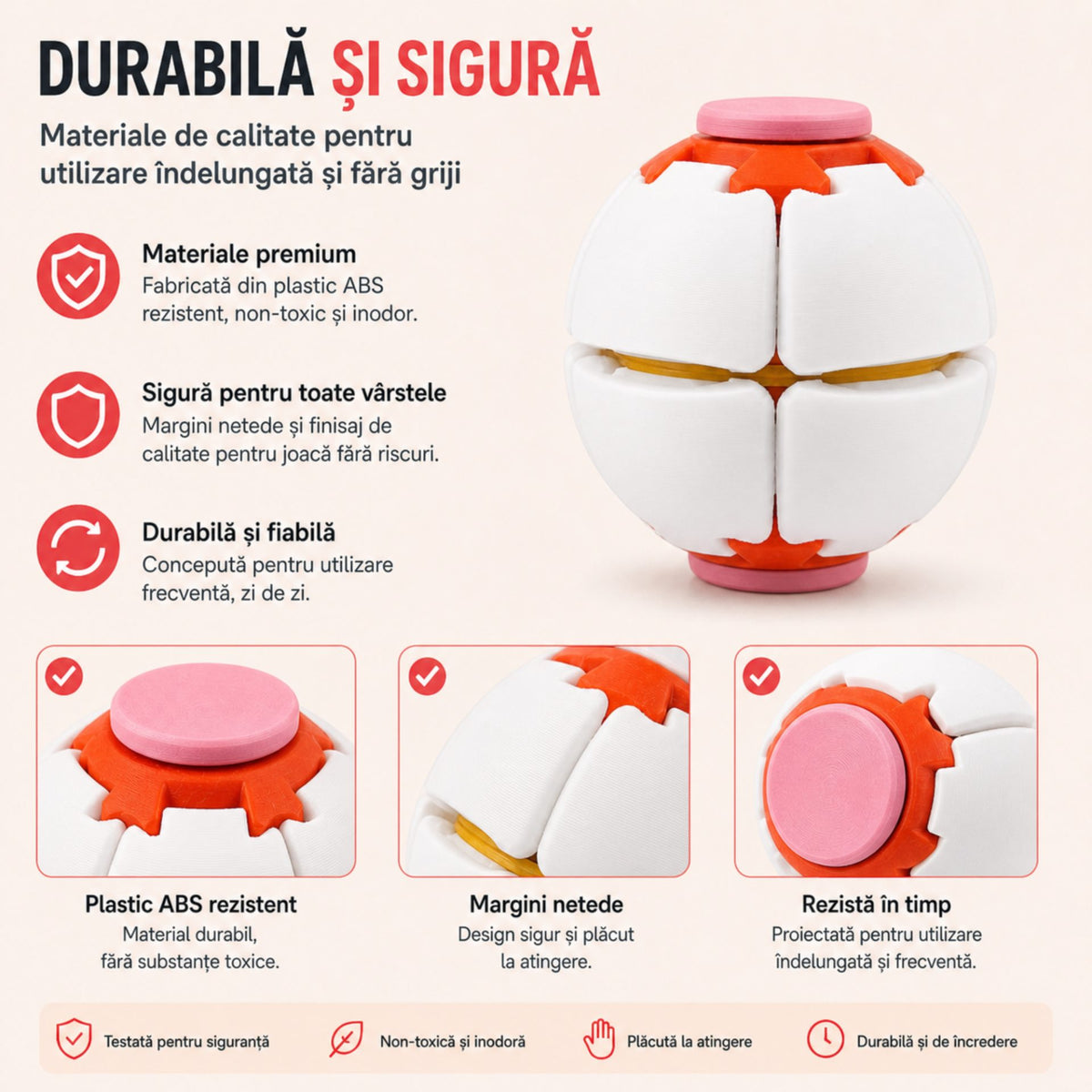 Minge Senzorială Antistres Rotativă 3D, Sistem Apăsare Și Rotire, Plastic, Alb, 6.5 x 6.5 x 6.5 cm