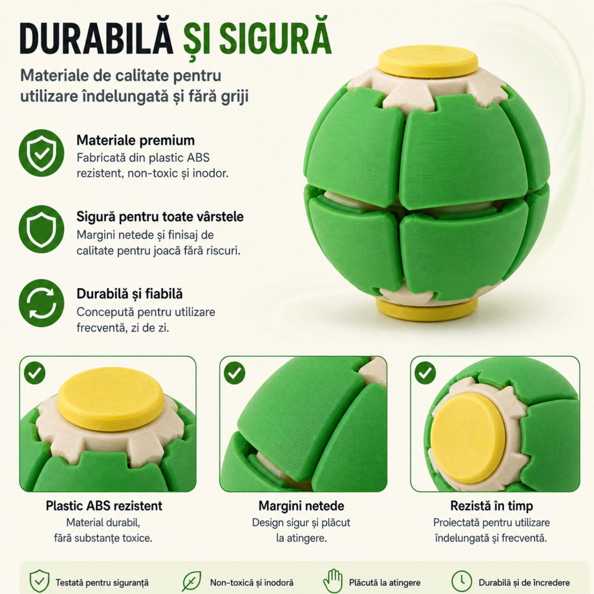 Minge Senzorială Antistres, Sistem Rotativ 3D Tip Fidget Spinner, Plastic, Verde, 6.5 x 6.5 x 6.5 cm