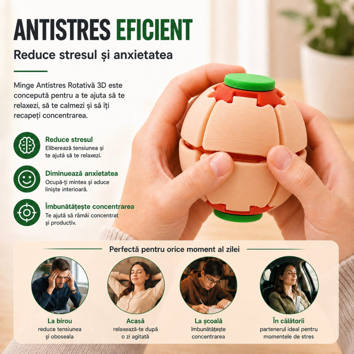 Minge Senzorială Antistres, Design Rotativ 3D cu Sistem De Apăsare, Plastic, Culoare Apricot