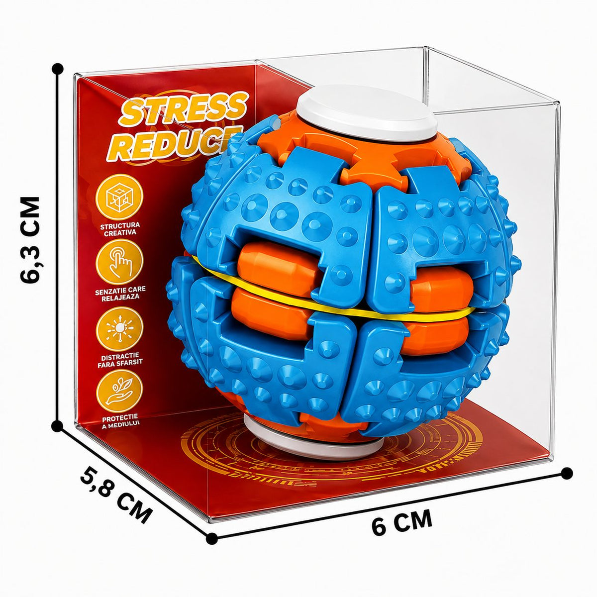 Jucarie Antistres Push And Spin, Structura 3D Interactiva, Plastic ABS, 6.3 cm, Albastru