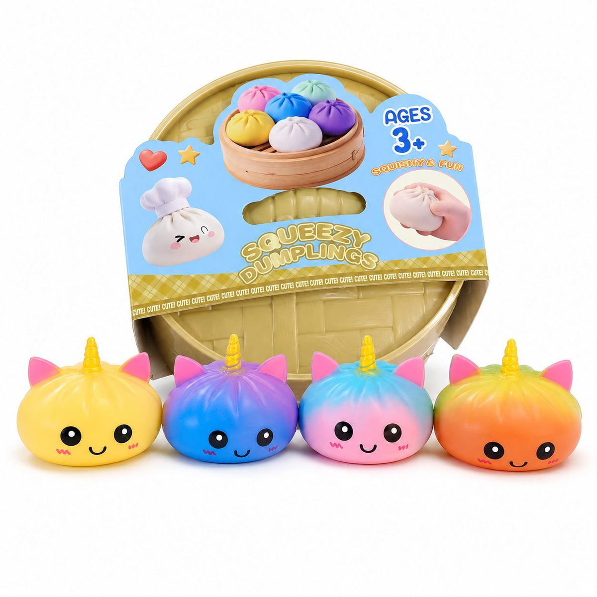 Jucarie Senzoriala Antistres Squishy, Model Dumpling Unicorn, Textura Moale, Silicon Si Plastic, 8.5 cm, Culoare Random