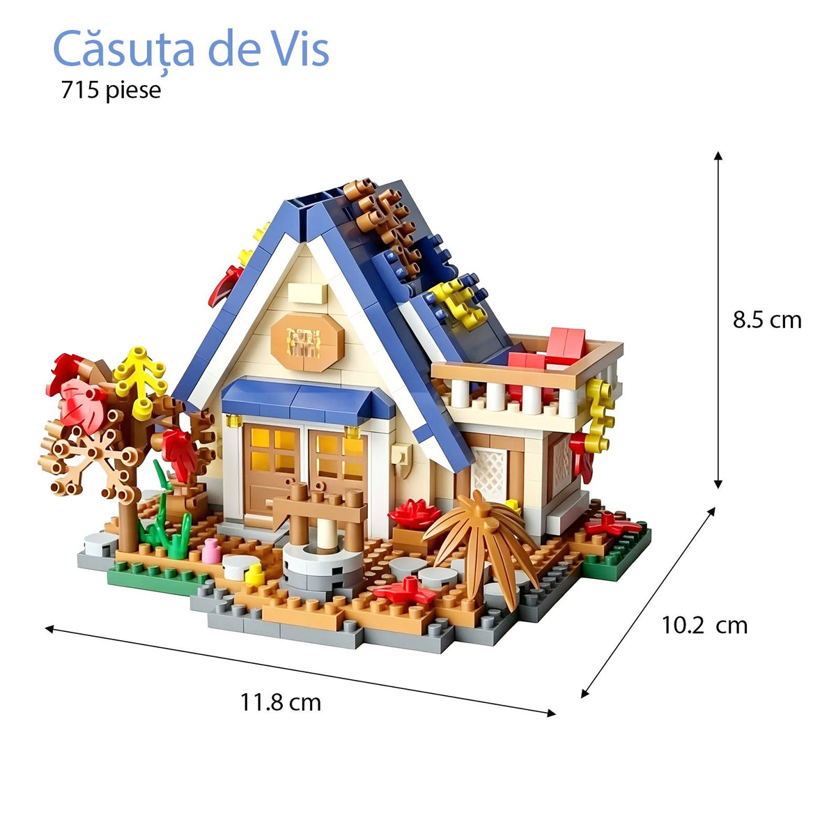 Set Constructie Forest Log Cabin, Model Casuta De Vis, Arhitectura Educativa, Material ABS, 715 Piese, 11.8x10.2x8.5 cm, Multicolor