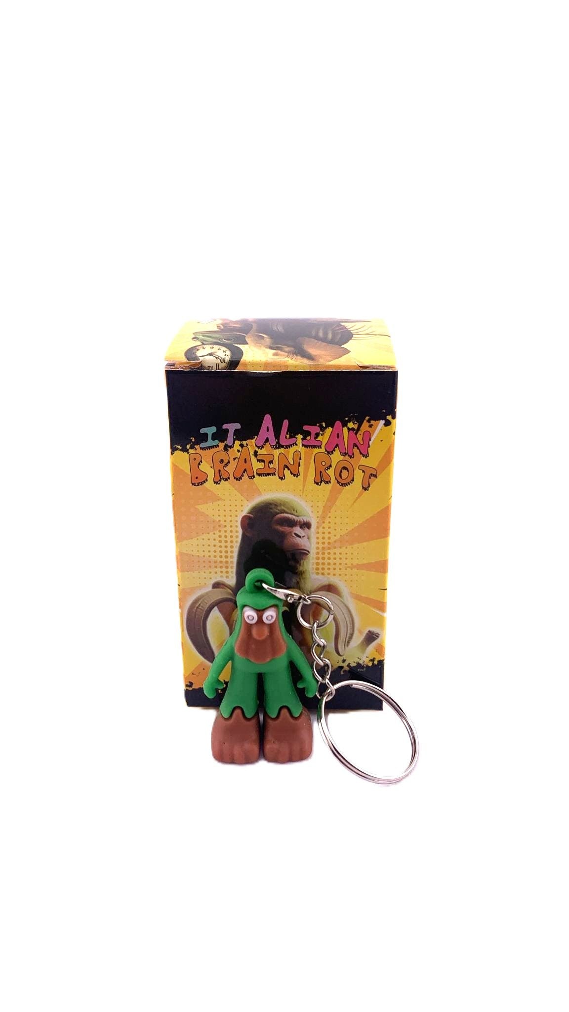 Breloc de Chei cu Figurina Brainrot Brr Brr Patapim, Jucarie Senzoriala pentru Abilitati Motorii, Silicon, 4 cm, Verde/Maro