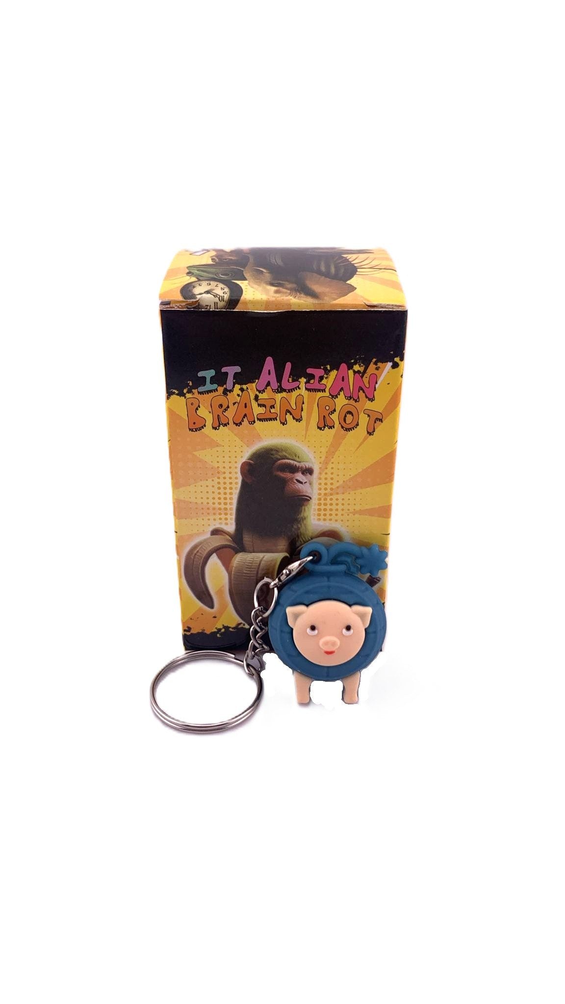 Breloc de Chei pentru Copii, Figurina Svinino Bombondino Brainrot, Silicon Flexibil, 4 cm, Albastru