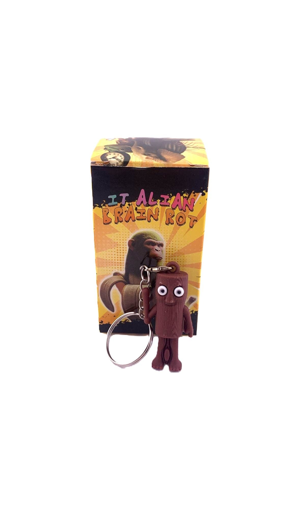 Breloc Chei Interactiv Copii, Figurina Brainrot Tung Tung Sahur, Silicon Moale, Jucarie Tactila Dezvoltare Motorie, 4 cm, Maro