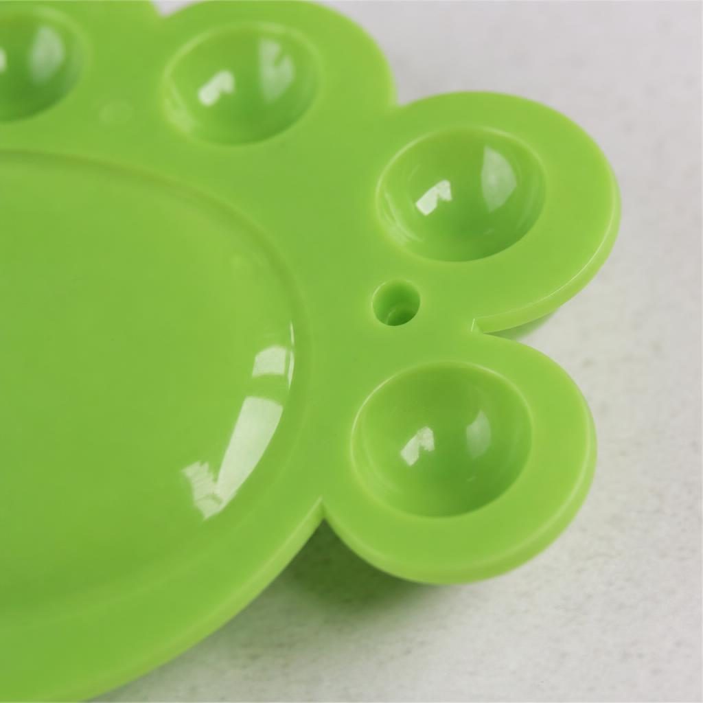 Paleta Pentru Pictura, Forma De Laba De Urs, 7 Compartimente, Plastic, Verde, 16.5 x 10.4 cm