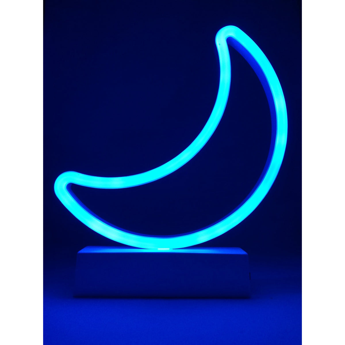 Decoratiune Luminoasa Semiluna cu Baterii, Ornament Craciun cu Mesaj, Plastic, 25 cm, Albastru