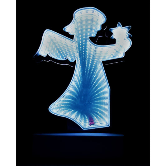 Decoratiune Luminoasa Ingeras de Craciun, Alimentare Duala USB sau Baterii, Material Plastic, Lumina Alb Rece, Inaltime 20 cm
