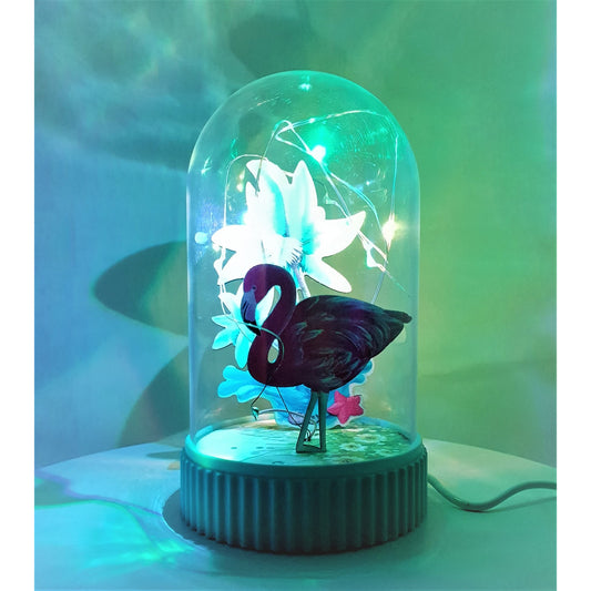Decoratiune Luminoasa Glob Cu USB Si Baterii, Lampa De Interior Model Flamingo, Plastic, 14.5 cm, Multicolor