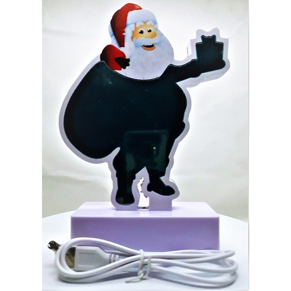Decoratiune Luminoasa Neon Model Mos Craciun, Lampa LED Ambientala, Alimentare USB sau Baterii, Plastic, 20 cm, Alb Rece
