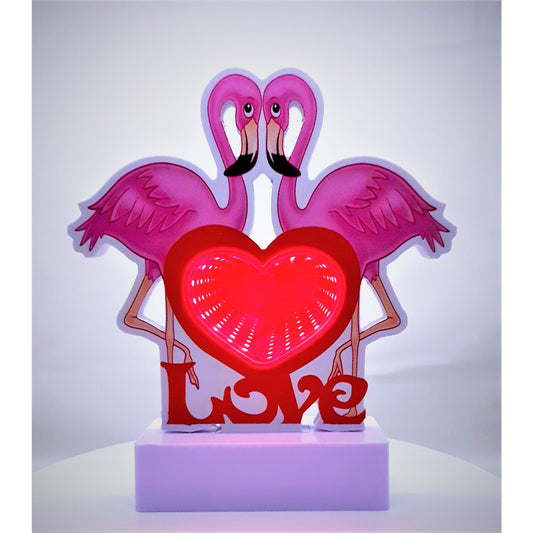 Decoratiune Luminoasa Neon Flamingo Love, Lampa LED Decorativa, Plastic, Alimentare Duala USB sau Baterii, 20 cm, Alb Rece